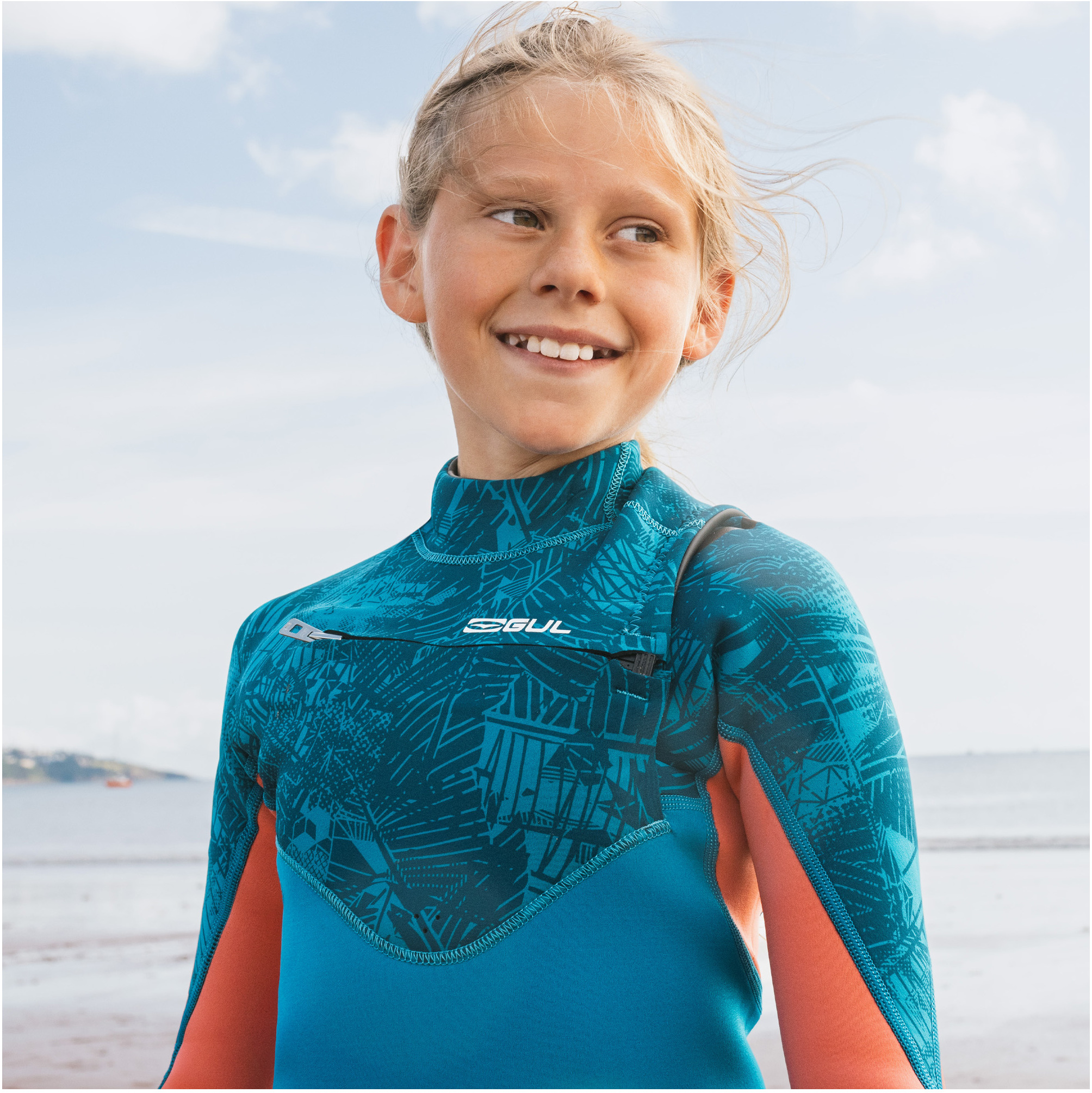 2025 Gul Junior Response Echo 3/2mm Chest Zip Wetsuit RE1329/C2 - Teal / Coral